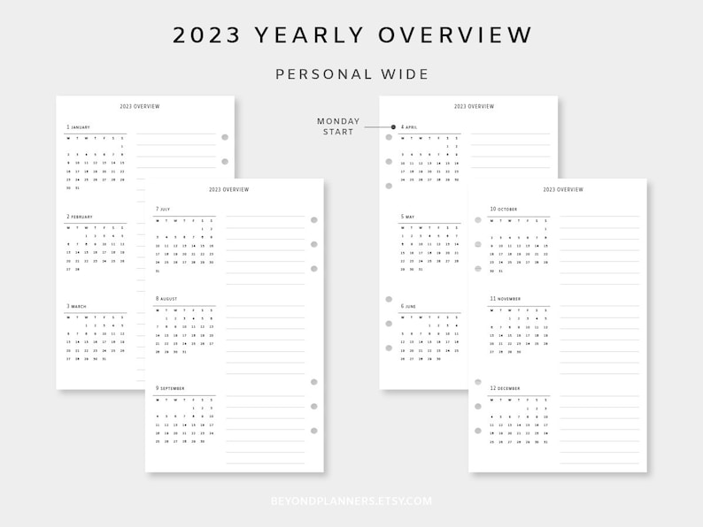 2023 Yearly Planner Printable Year at a Glance 2023 Yearly Etsy