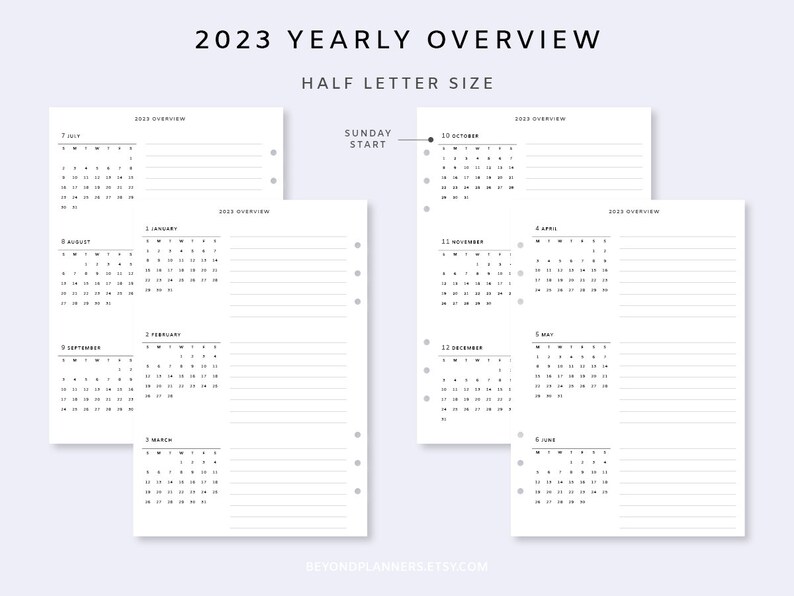 2023 Yearly Planner Printable Year at a Glance 2023 Yearly Etsy