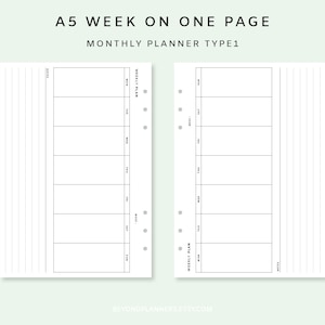 Week on One Page Printable A5 - Undated Weekly Planner Inserts ...