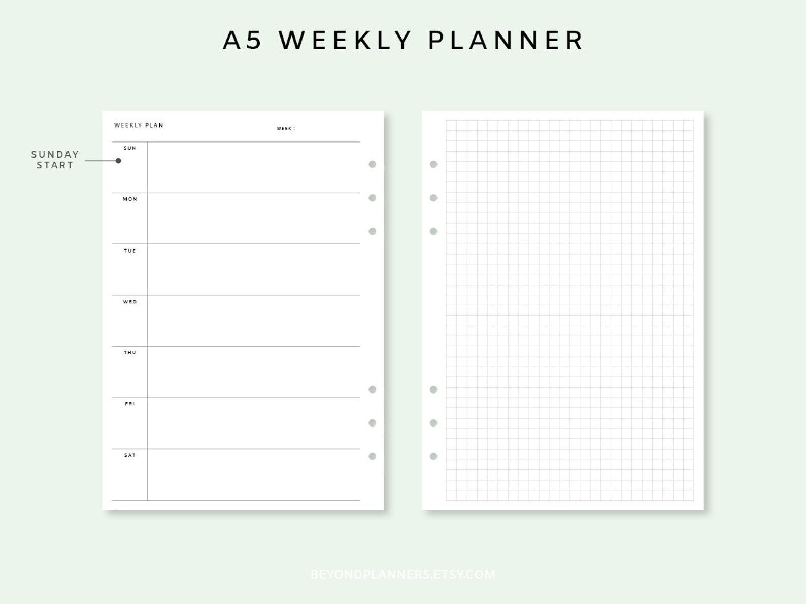 Weekly Planner Printable A5 - Week on Two Pages | Weekly Planner Insert ...