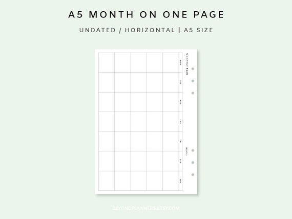 Month on One Page Undated Monthly Planner Insert A5 Month | Etsy
