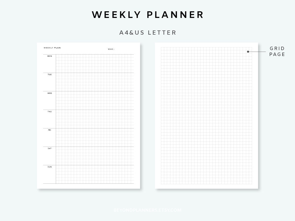 Weekly Planner Printable Page - Week on One Page Inserts | Undated ...