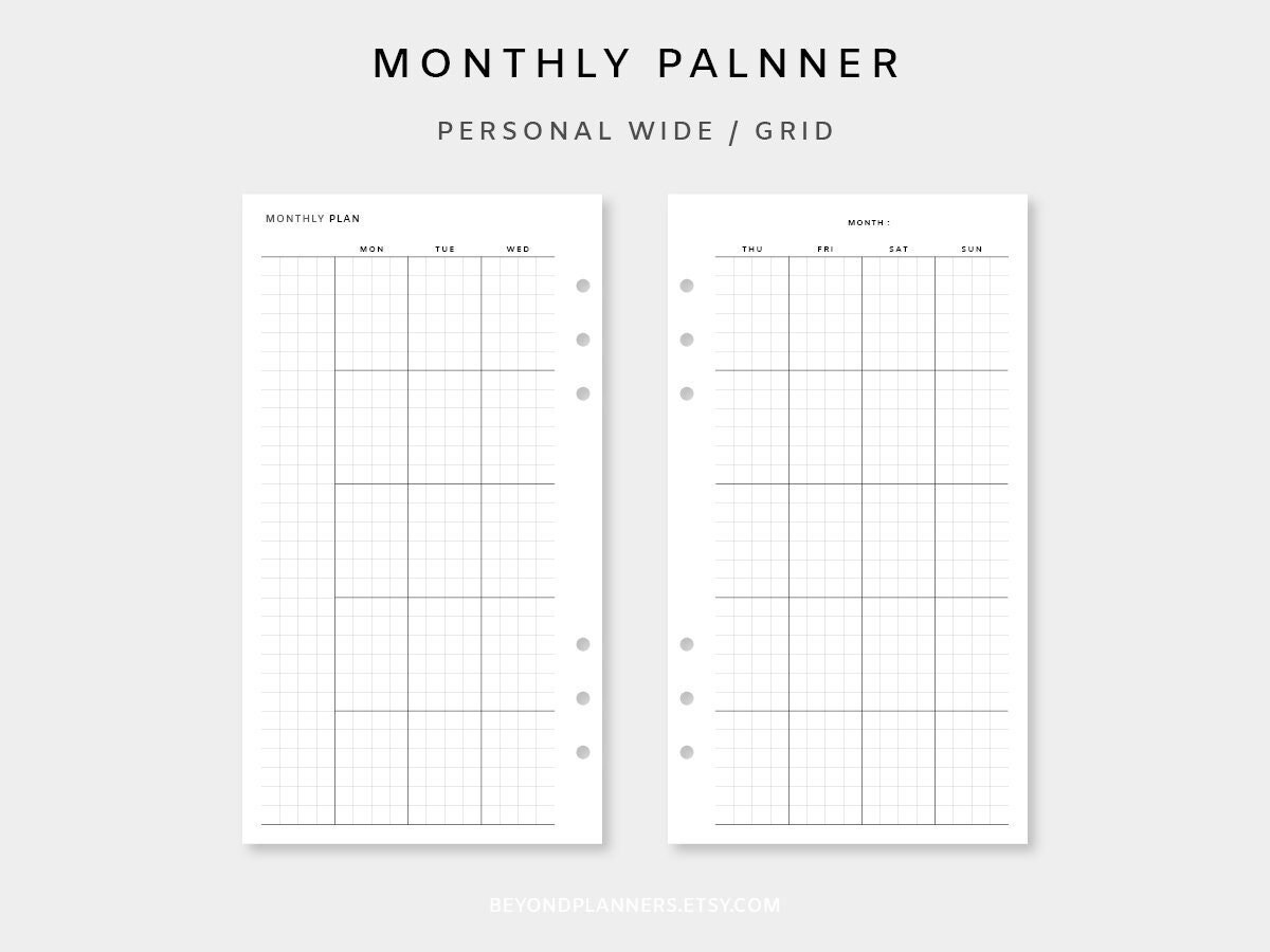 Monthly Planner Printable Month on Two Pages Undated Monthly Planner ...