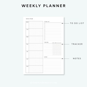 Weekly Planner Printable Week on One Page Weekly Agenda Weekly Tracker Weekly Schedule Weekly ...