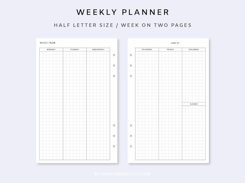 Weekly Planner Printable 2 Page - Week on Two Pages | Weekly Planner ...