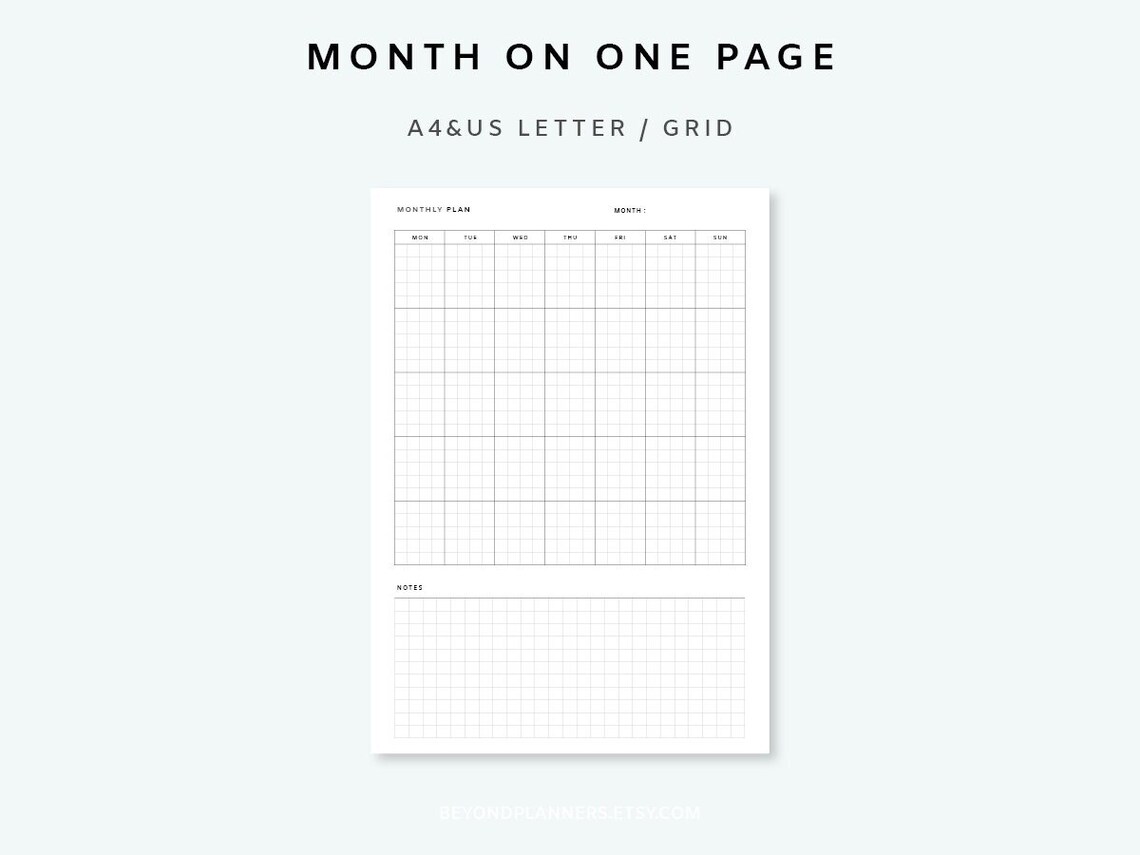 Month on One Page Insert - Undated Monthly Planner | Printable Monthly ...