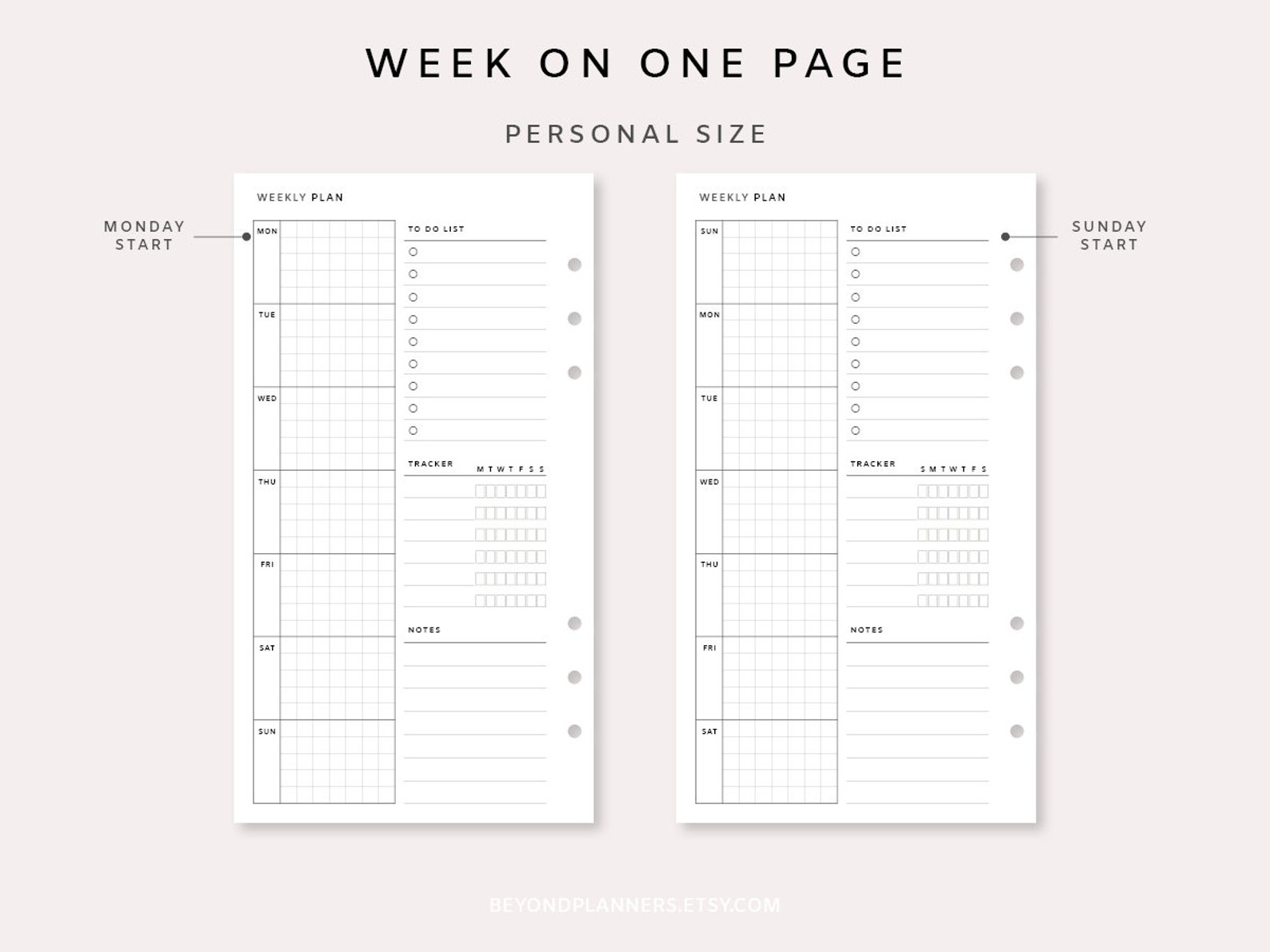 Weekly Planner Printable Personal - Week on One Page PDF | Weekly ...