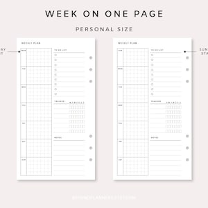 Weekly Planner Printable Personal - Week on One Page PDF | Weekly ...