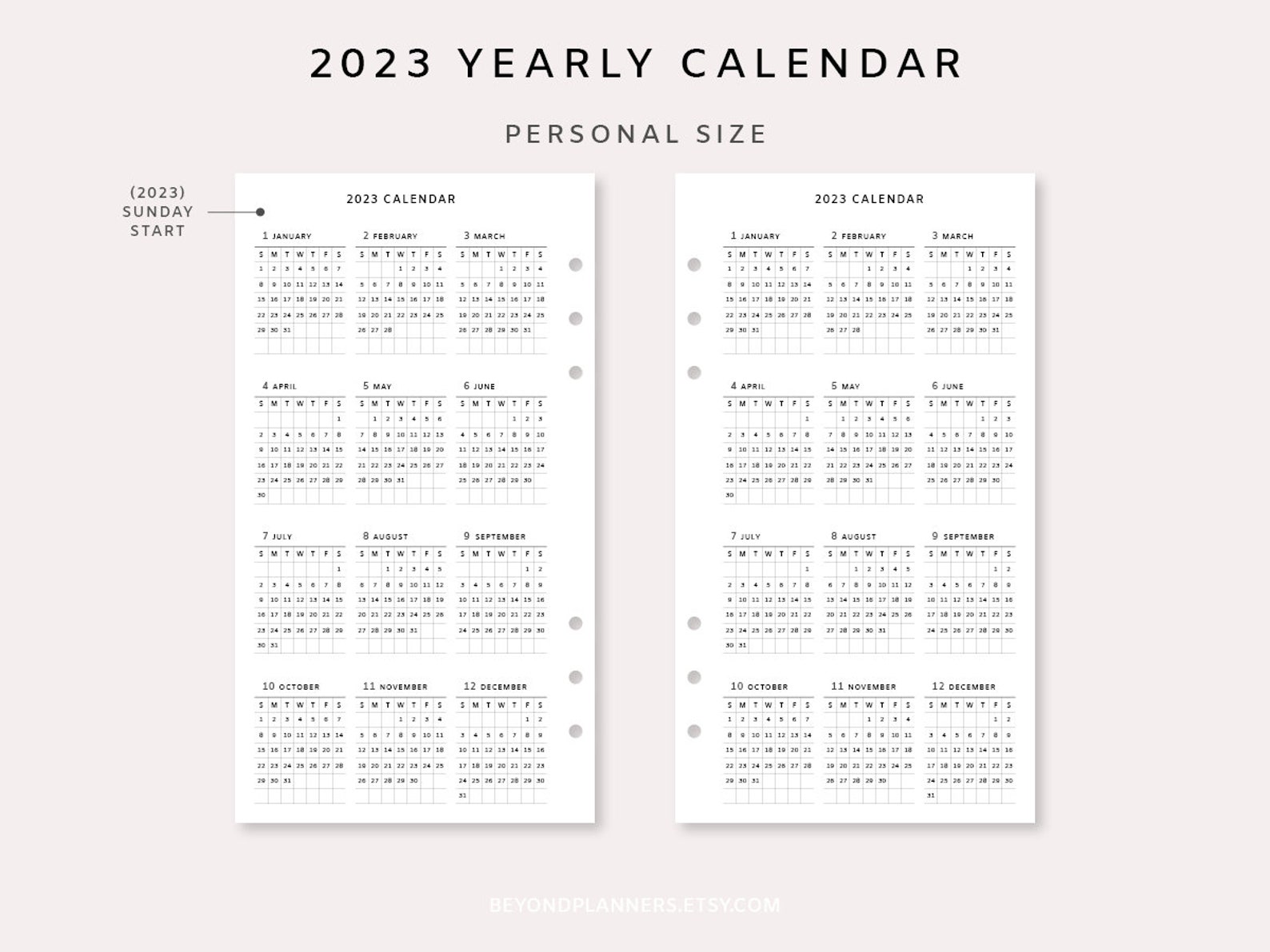Yearly Calendar 2023 Planner Calendar Printable Insert Etsy