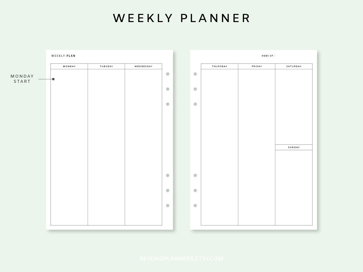 Weekly Planner Printable Vertical Week on Two Pages - Etsy