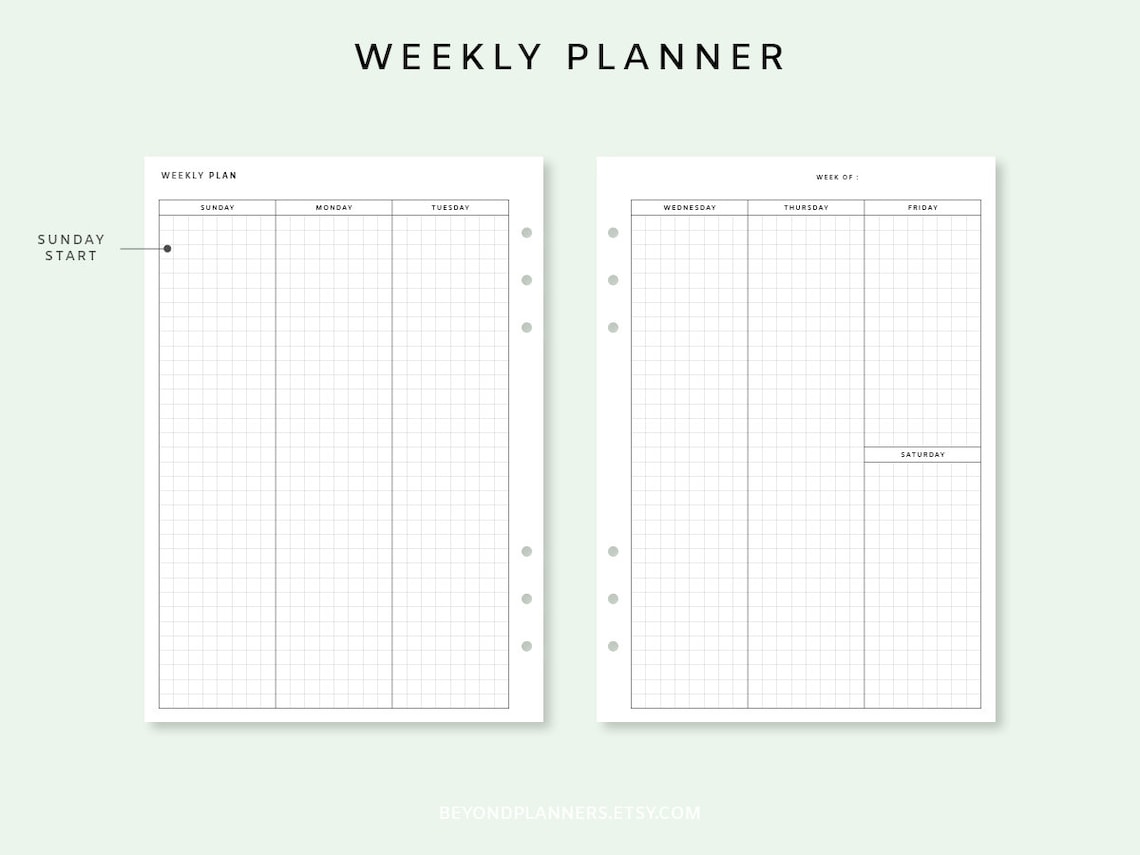 Weekly Planner Printable 2 Page Week on Two Pages Weekly - Etsy