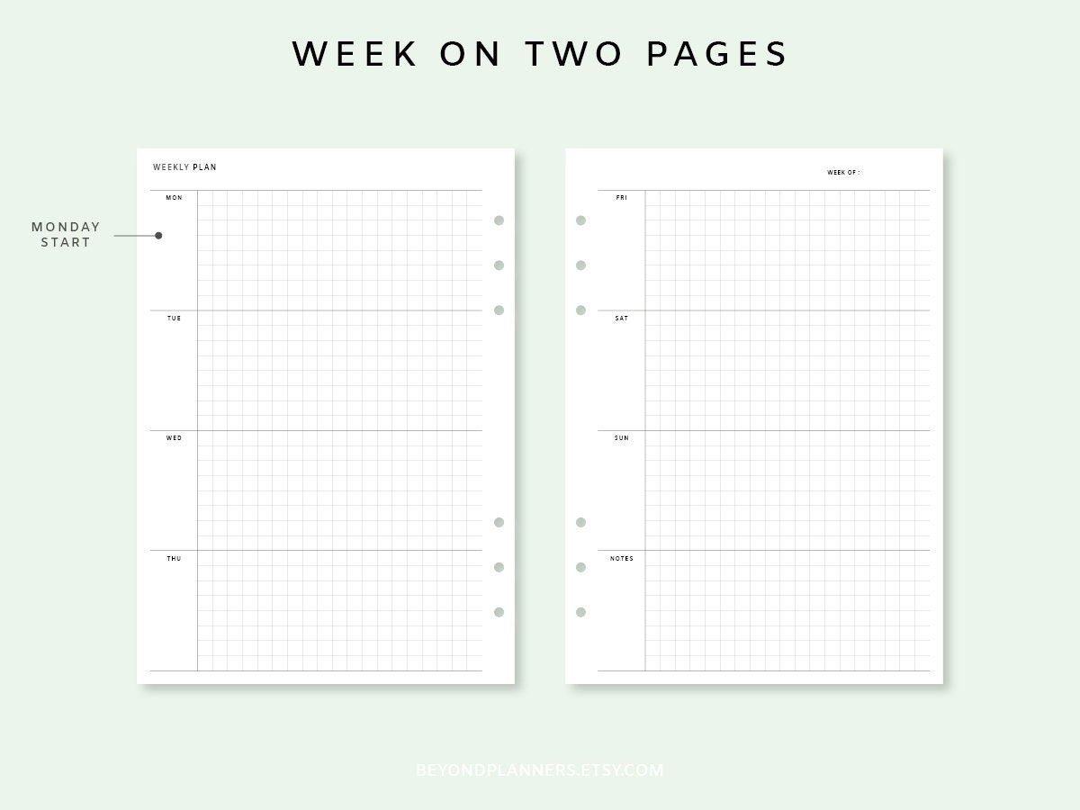 Week on 2 Pages A5 - Weekly Planner Printable Vertical, Week on Two ...