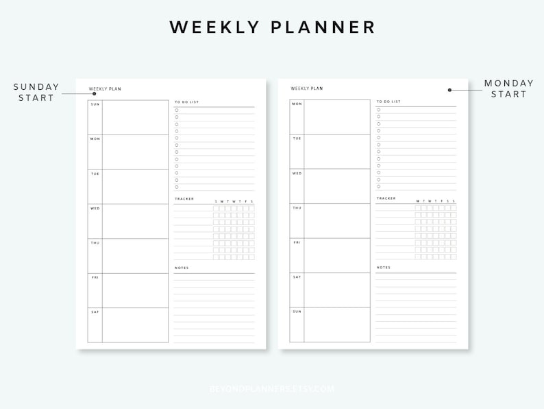 Weekly Planner Printable - Week on One Page | Weekly Agenda | Weekly ...