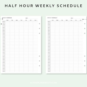 Half Hour Weekly Schedule Printable - Half Hour Daily Schedule Template ...