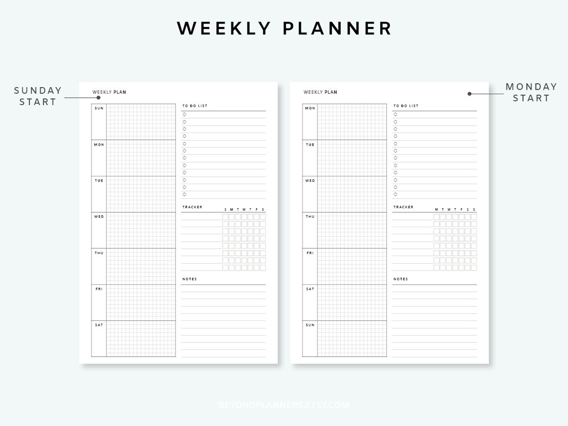 Weekly planner printable week on one page weekly agenda etsy