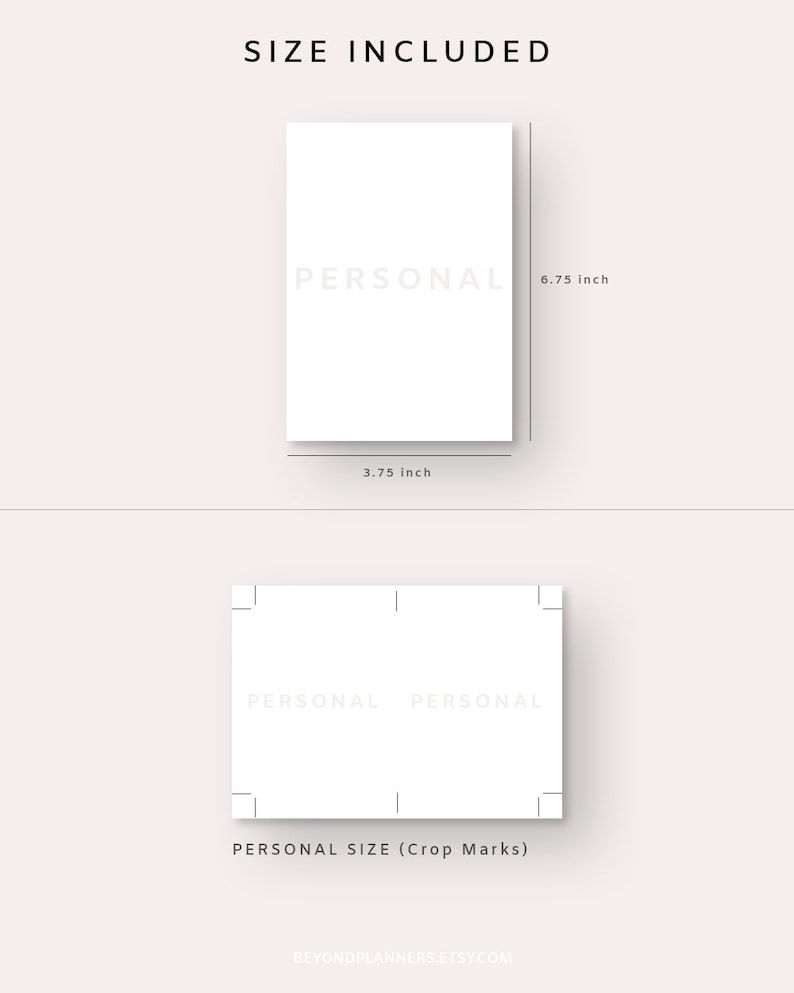May include: A white printable planner template with the text "PERSONAL" and crop marks. The template is 6.75 inches tall and 3.75 inches wide.