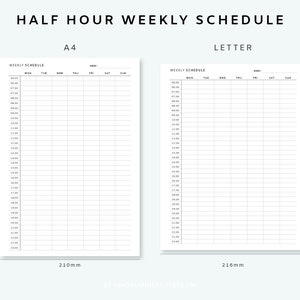 Half Hour Weekly Schedule Printable - Half Hour Daily Schedule Template ...