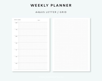 Weekly Planner Printable Page - Week on one Page Inserts | Undated Weekly Planner Template | Vertical Weekly Planner PDF | A4, Letter Weekly