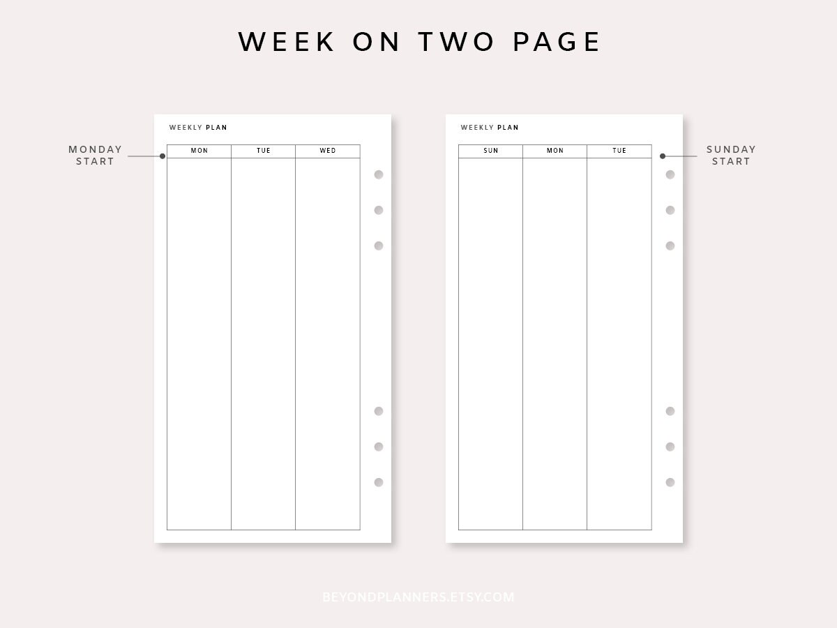 Weekly Planner Printable Personal - Week on Two Pages | Vertical Weekly ...