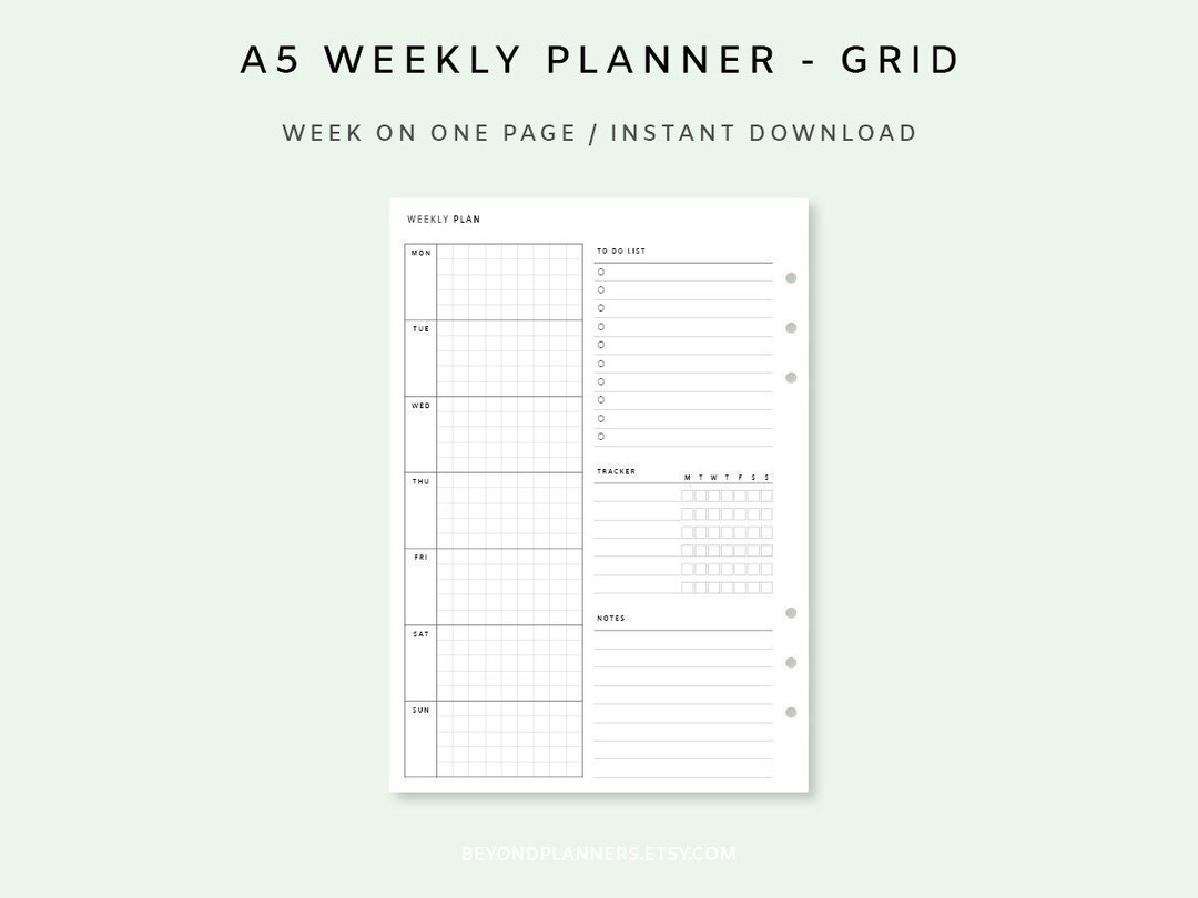 Weekly Planner Printable A5 - Week on One Page PDF | Weekly Agenda ...