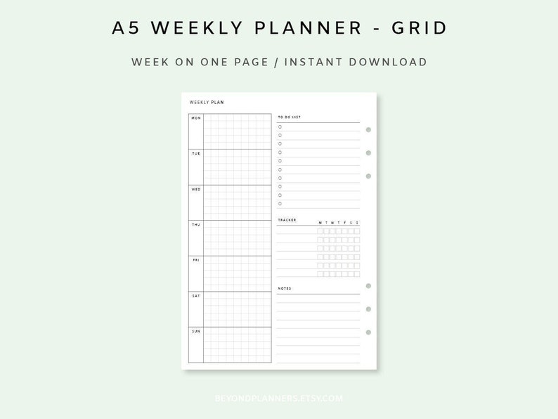 Weekly Planner Printable A5 Week on One Page PDF Weekly | Etsy