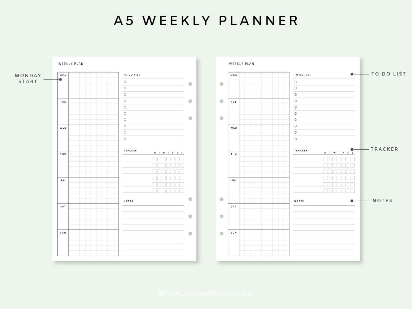 Weekly Planner Printable A5 - Week on One Page PDF | Weekly Agenda ...