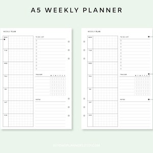 Weekly Planner Printable A5 - Week on One Page PDF | Weekly Agenda ...