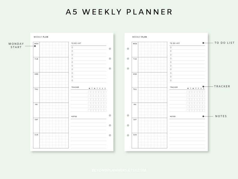 Weekly Planner Printable A5 Week on One Page PDF Weekly | Etsy