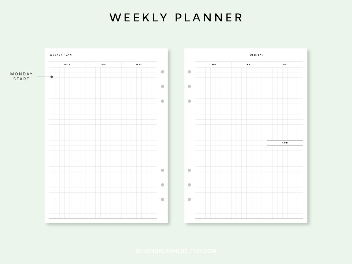weekly planner printable a5 week on two pages vertical etsy