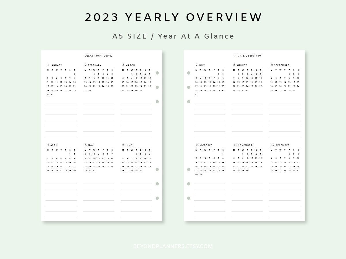 2023 Yearly Planner Printable Year at a Glance 2023 Yearly Etsy UK