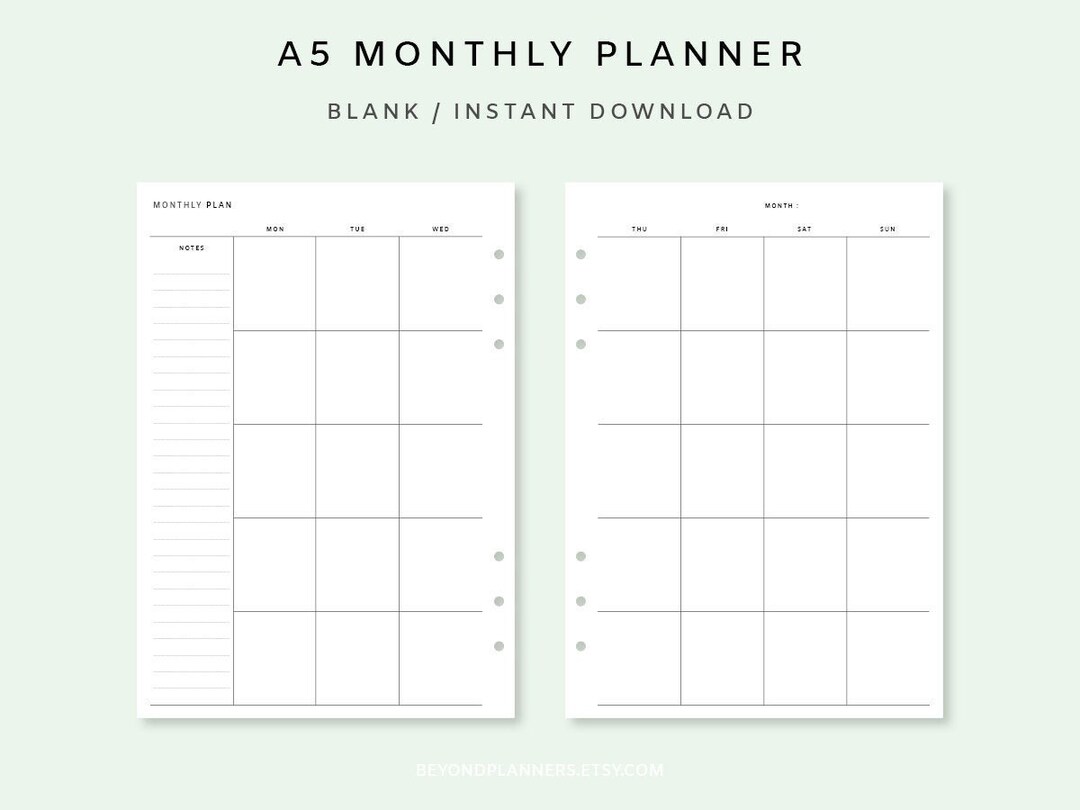 Monthly Planner Printable A5 - Undated Monthly Planner Inserts | Month ...