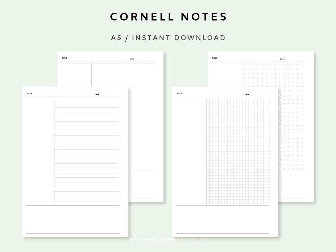 A5 Cornell Notes, Cornell Notes Printable, Note Template, Student Note ...