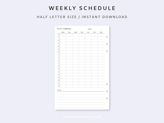 weekly schedule printable planner work schedule template etsy
