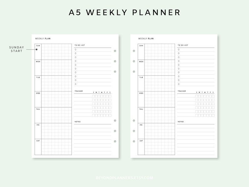 Weekly Planner Printable A5 - Week on One Page PDF | Weekly Agenda ...