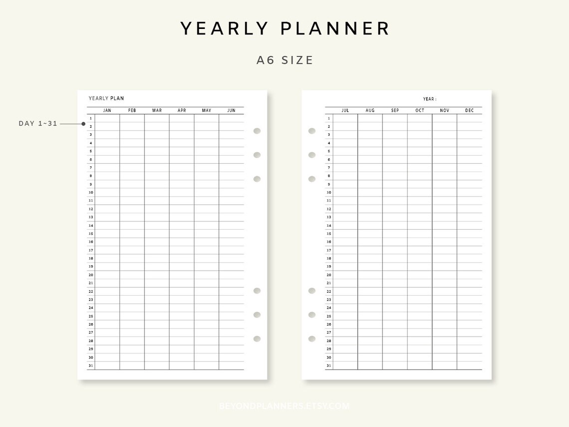 Printable Yearly Planner Inserts - Yearly Overview, Printable Year at a ...