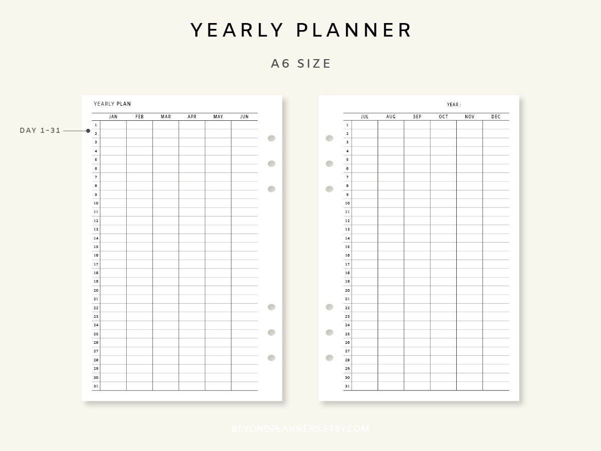 Printable Yearly Planner Inserts Yearly Overview, Printable Year at a ...