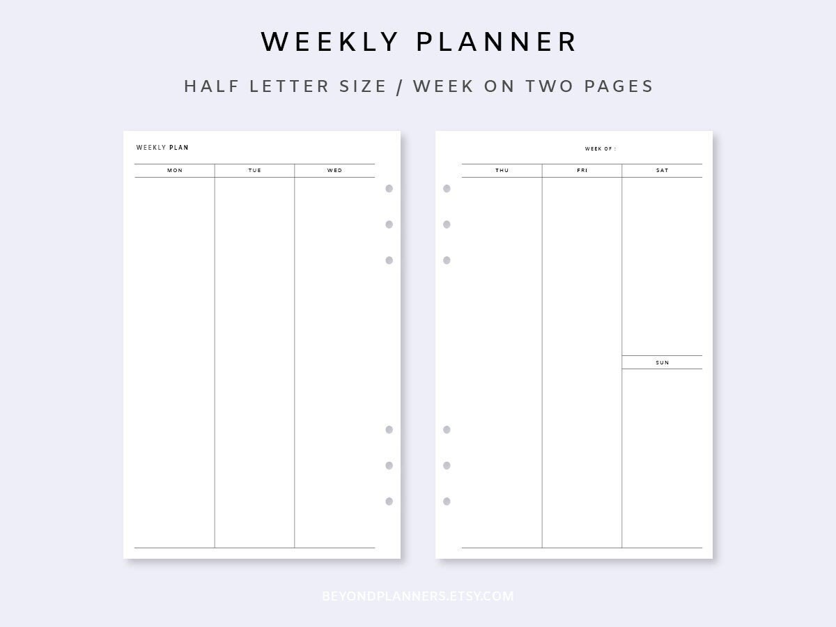 Weekly Planner Printable Week on two Pages PDF Vertical | Etsy