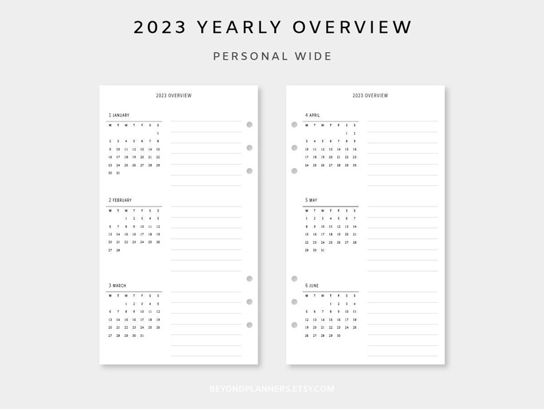 2023 Yearly Planner Printable Year at a Glance 2023 Yearly Etsy