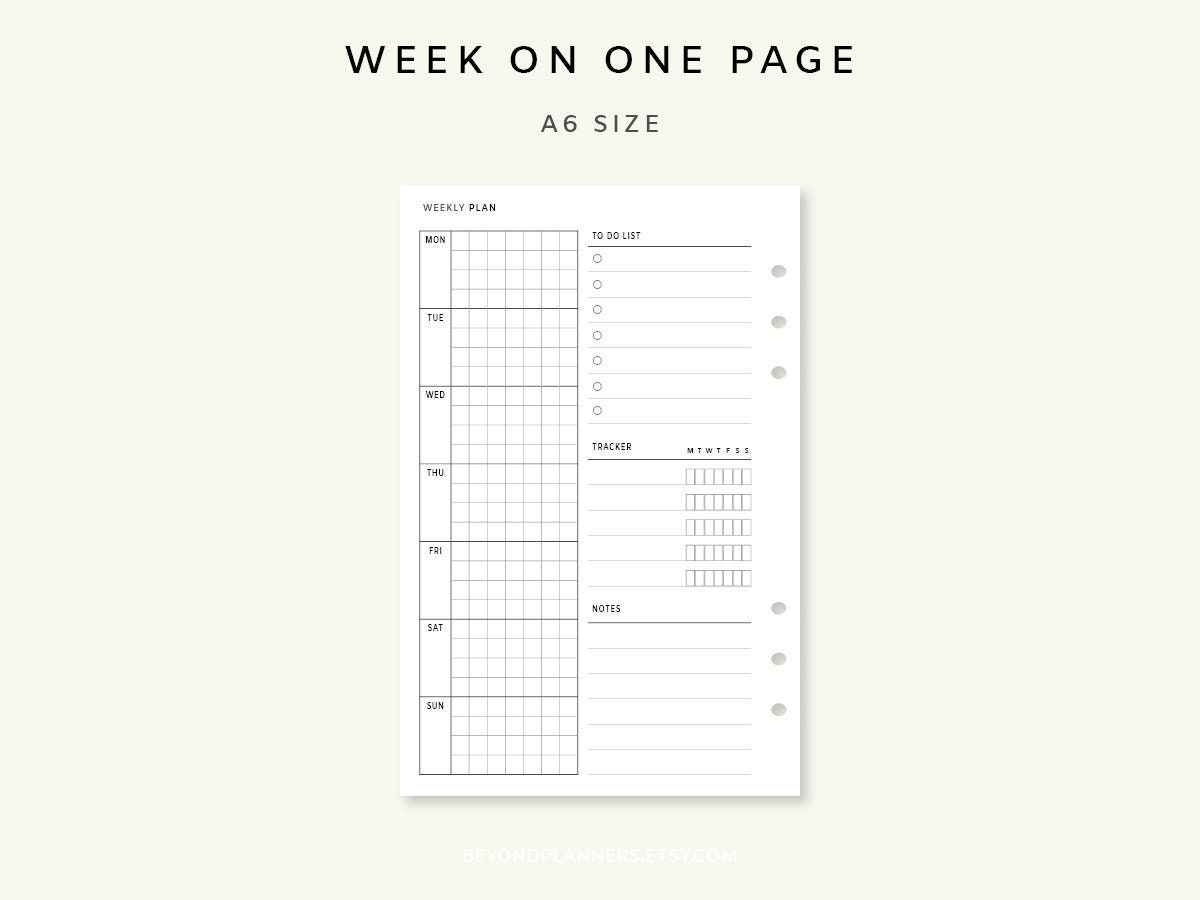 Weekly Planner Printable - Week on One Page PDF | Weekly Agenda ...