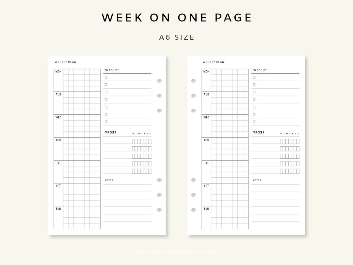 Weekly Planner Printable Week on One Page PDF Weekly Etsy
