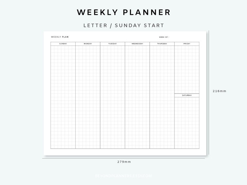 Weekly Planner Printable Horizontal Weekly Page Vertical Weekly Planner ...