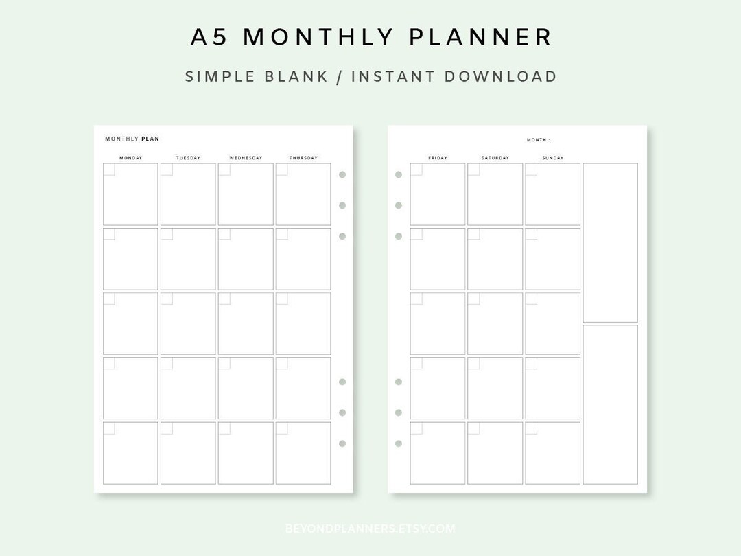 Monthly Planner Printable A5 - Undated Monthly Planner Inserts | Month ...