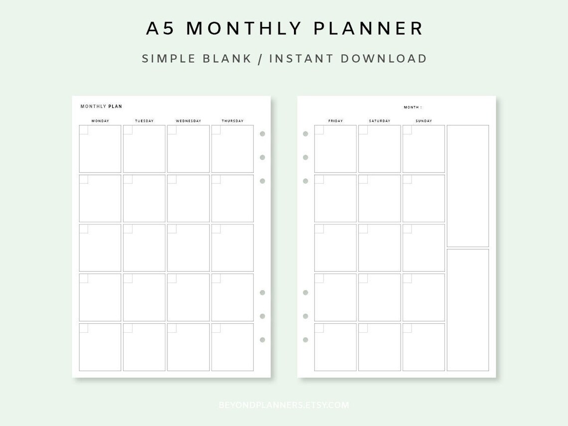 Monthly Planner Printable A5 - Undated Monthly Planner Inserts | Month ...