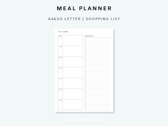 Meal Planner Printable With Grocery List Weekly Meal Planner | Etsy