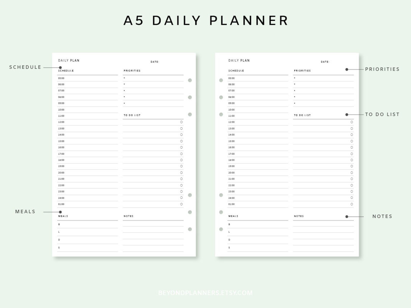 Daily Planner Printable A5 Daily Planner Insert PDF Daily Etsy