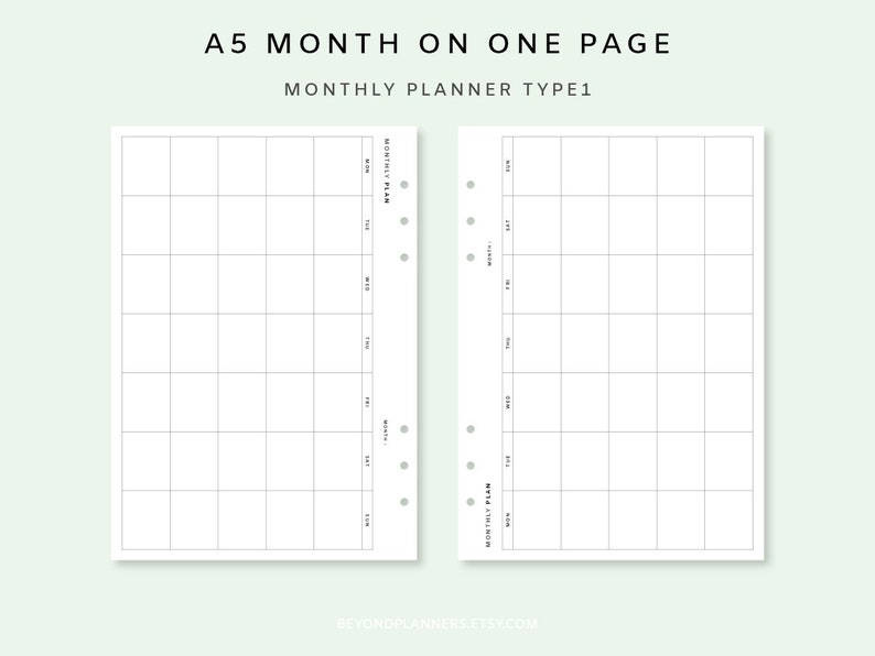 Month on One Page Undated Monthly Planner Insert A5 Month | Etsy