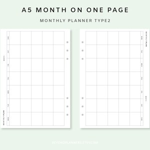 Month on One Page Undated - Monthly Planner Insert A5 | Month on 1 Page ...