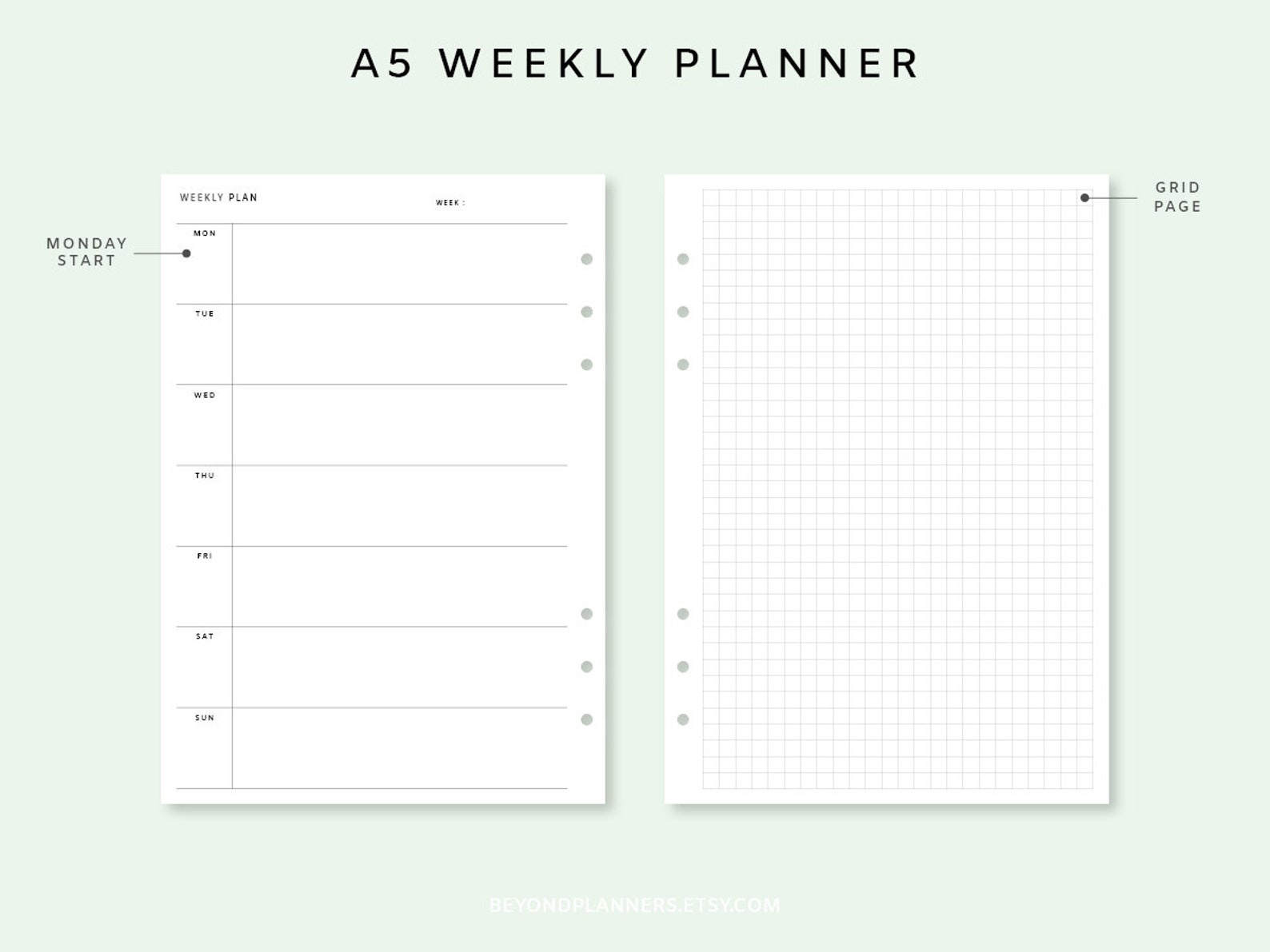 Weekly Planner Printable A5 - Week on Two Pages | Weekly Planner Insert ...