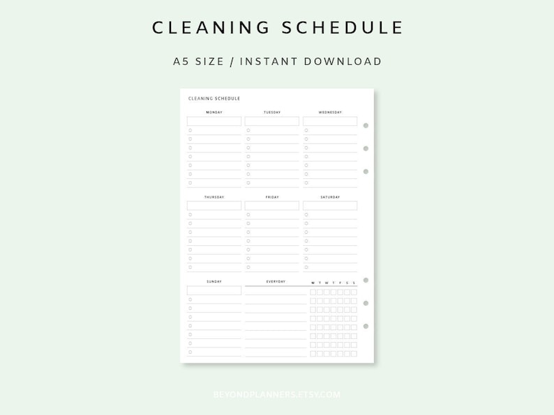 Cleaning Schedule A5 Planner Inserts, Cleaning Checklist, Housekeeping ...
