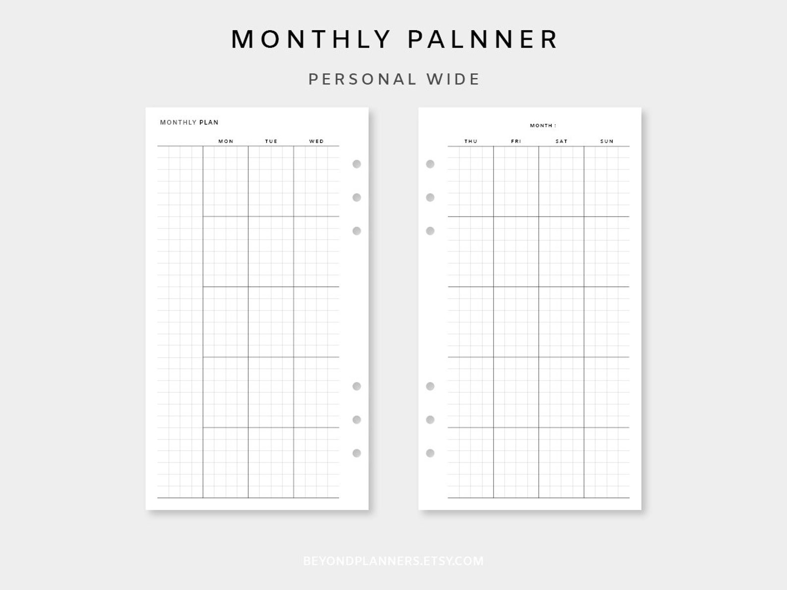 Monthly Planner Printable Month on Two Pages Undated Monthly Planner ...